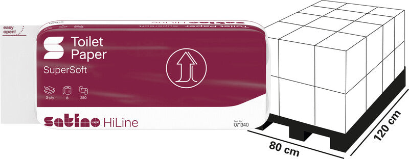 Satino hiline Toilettenpapier – 3-lagig, Blattgrösse 94 × 110 mm, 250 Blatt/Rolle – 8 Rollen