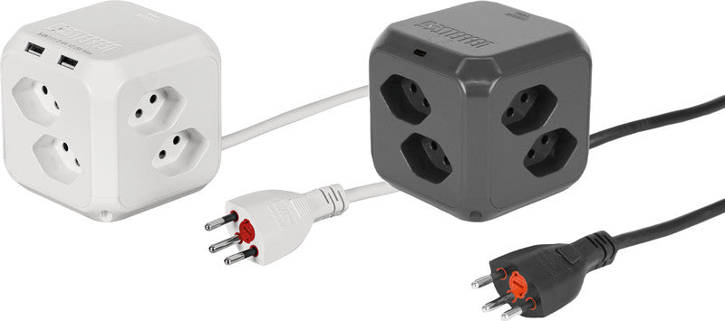 Steffen Steckdosenleiste Cube – 1,50 m, Kunststoff, Anthrazit, 2× USB-A 12 W, mit Überspannungsschutz