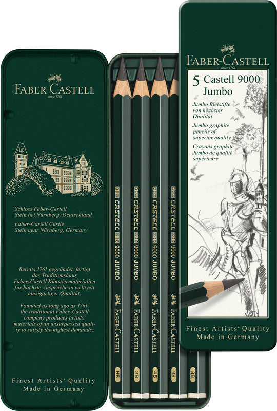 Faber-Castell Castell 9000 Bleistifte HB, Jumbo – 5er-Set