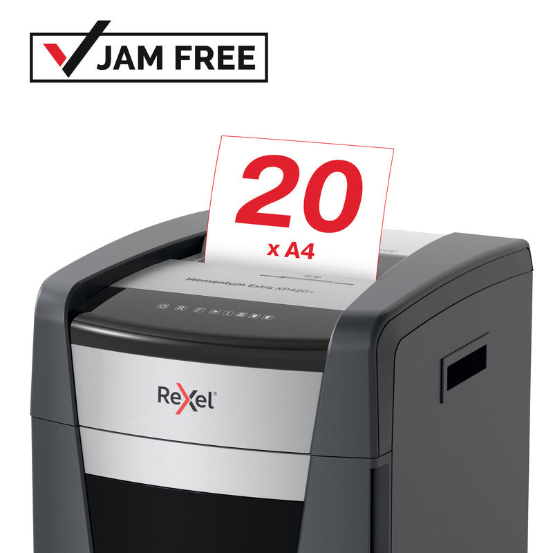 Rexel Momentum Extra XP420+ – Aktenvernichter, DIN P-4, Partikelschnitt 4 × 35 mm, 20 Blatt, 60 l, A4