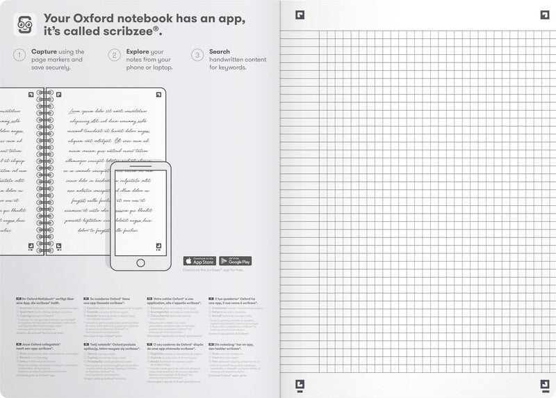Elba Oxford Notizbuch – B5 – kariert – 80 Blatt – Soft-Touch-Laminierung, verzierte Innenseiten – mehrfarbig