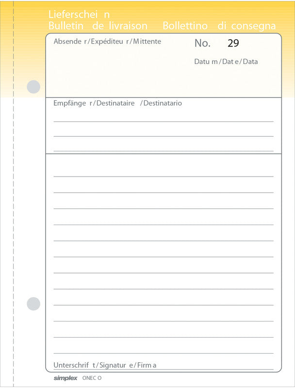 Simplex Formularblock – Lieferscheine, mehrsprachig, 50 Blatt, A6