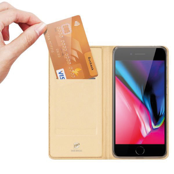 Dux Ducis Booklet-Hülle – für Apple iPhone SE (2020) – gold – Kunstleder – mit Kartenfach, Magnetverschluss