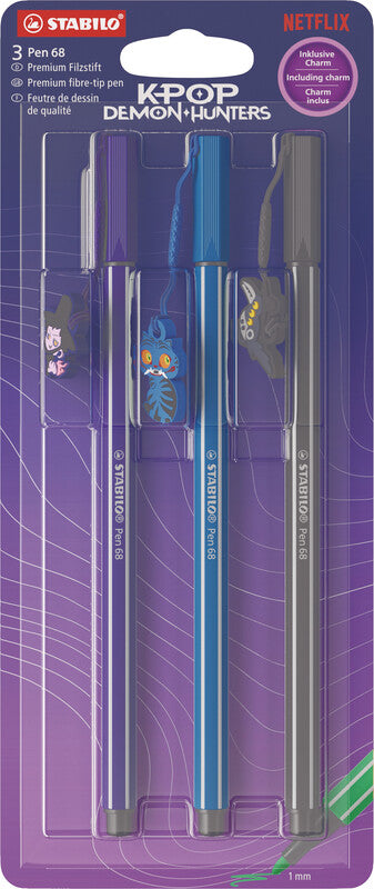 STABILO Pen 68 Filzstift – Rundspitze, 1 mm, wasserbasiert, 3 Farben