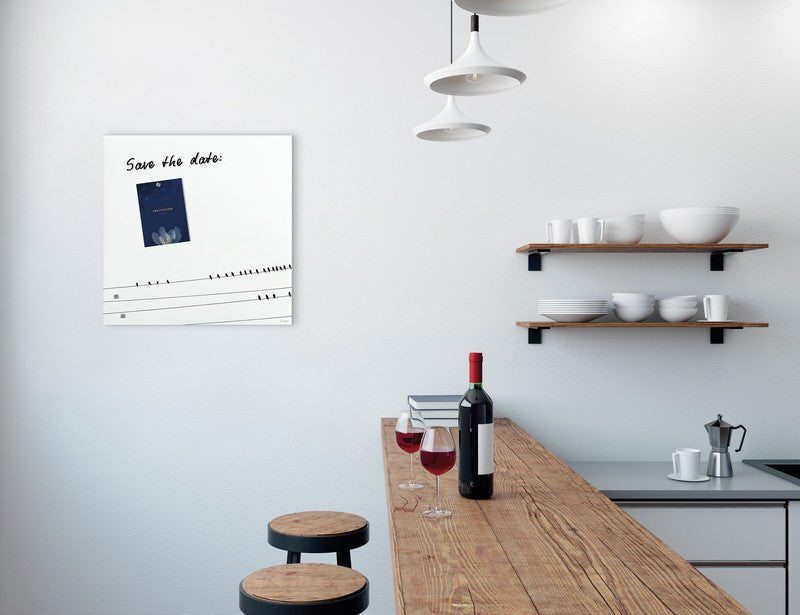 Sigel Whiteboard – 48 × 48 cm, Glas, matt, magnetisch, Wandmontage, inkl. Magnetwürfel, Montagesatz