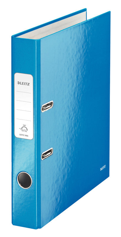Leitz Ordner – A4 hoch – 2-Ring Hebelmechanik, Rücken 50 mm – blau, Karton, mit Niederhalter, FSC