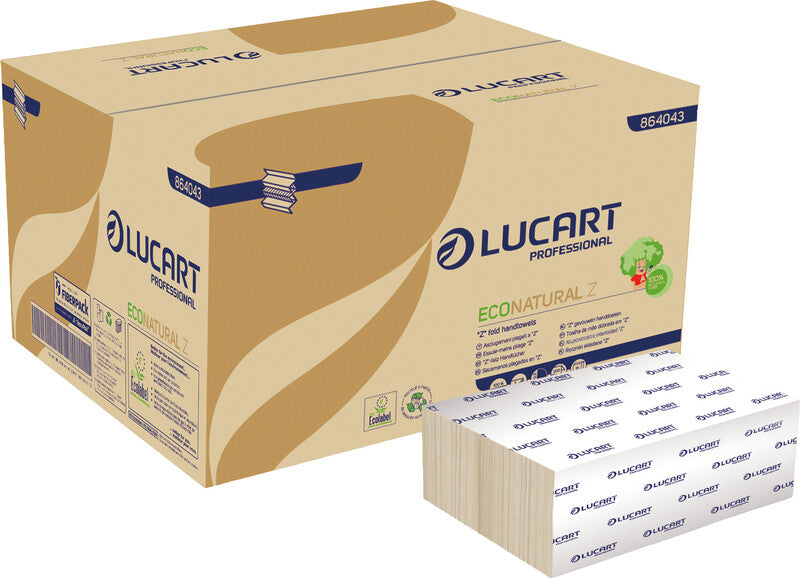 Lucart Falthandtücher Z-Falz – 2-lagig, natur, Recyclingpapier – 225 × 240 mm – Karton 15 × 200 Blatt