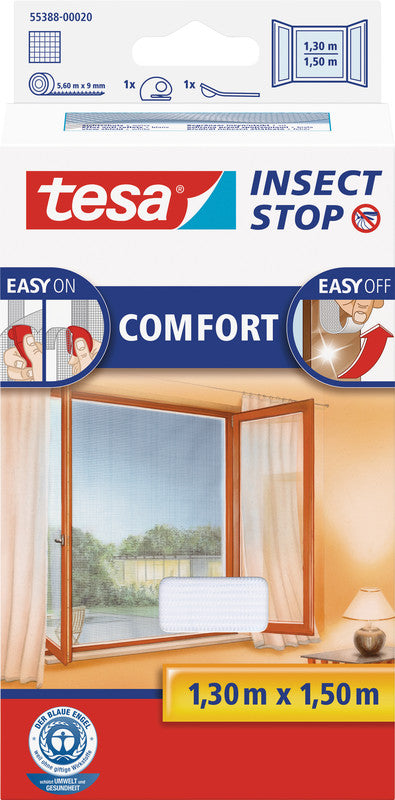 tesa Fliegengitter, faltbar – für Fenster – 130 × 150 cm – Weiss