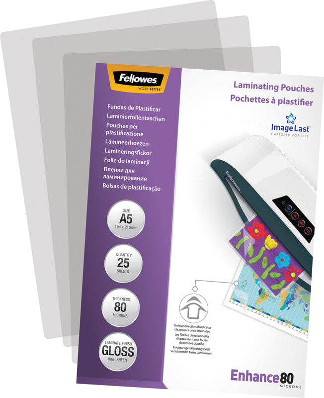 Fellowes Laminierfolien A5 – 80 µm, glänzend, 25 Stück