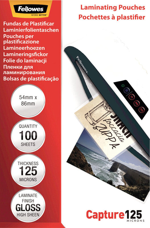 Fellowes Laminierfolien 54 × 86 mm – 125 µm, glänzend, 100 Stück