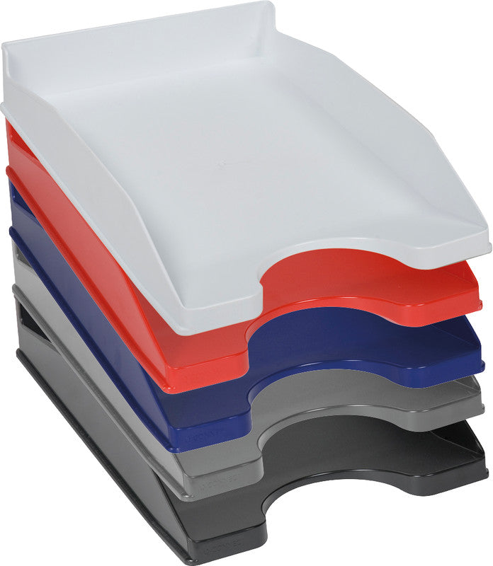 Q-CONNECT Briefkorb – mit Griffausschnitt, mit Beschriftungsfeld, matt, blau, B 255 × H 60 × T 345 mm