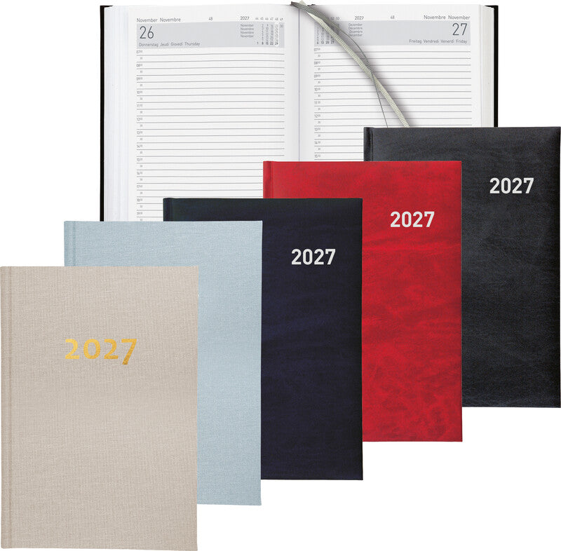 Biella Executive Agenda – 1 Tag pro Seite, gebunden, 14,5 × 20,5 cm, 2026, 1/2-Stunden-Takt, beige, FSC