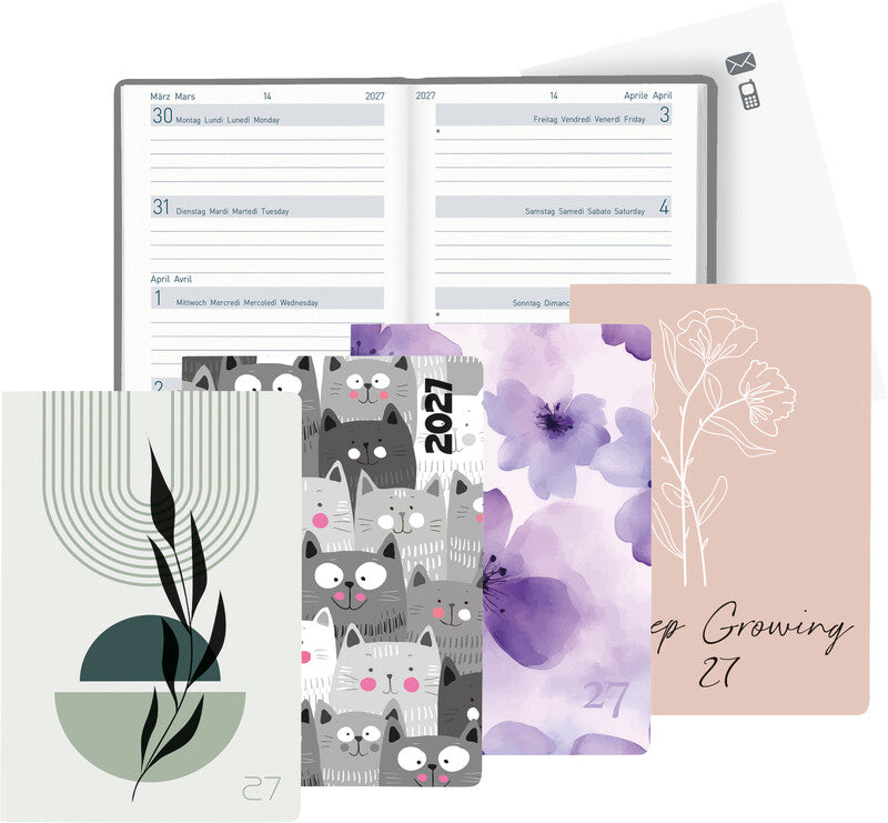 Biella Agenda – 1 Woche/2 Seiten, gebunden, 7,6 × 11,0 cm, 2026, Strawberry, FSC