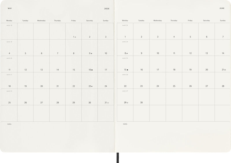 Moleskine Agenda – 1 Woche pro Seite, gebunden, 19 × 25 cm, 2026, schwarz, FSC