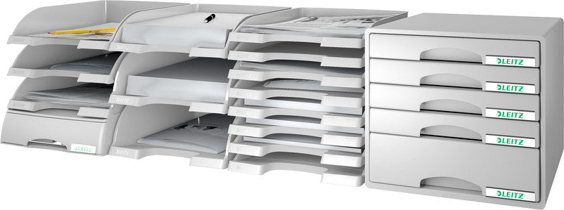 Leitz Stapelbarer Briefkorb mit Griffausschnitt, Beschriftungsfeld, matt, grau, B 255 × H 70 × T 357 mm
