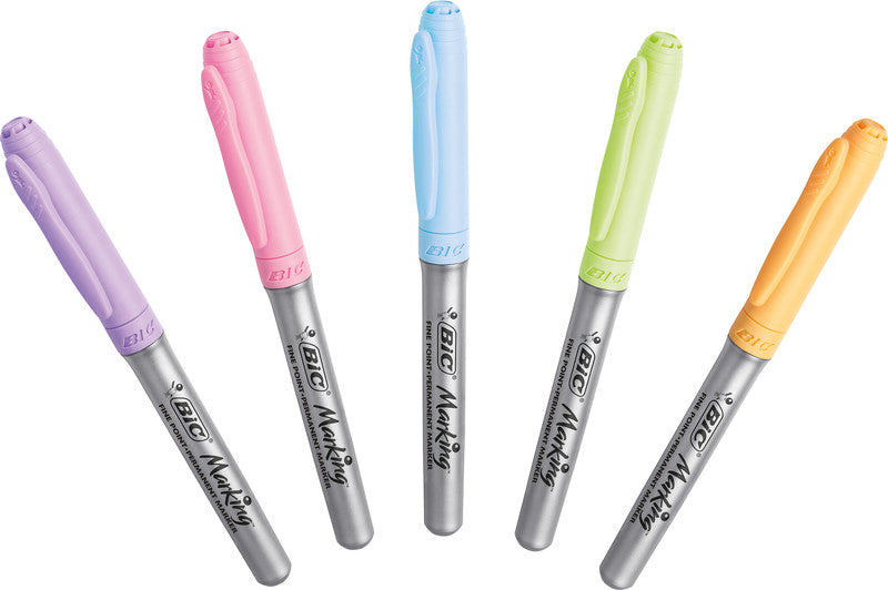 BIC Permanent Marker – blau, grün, pink, violett, gelb, 5er Pack