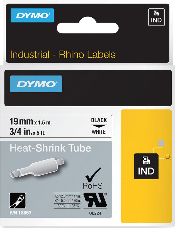 DYMO Schriftband – 19 mm × 1,5 m, weiss, schwarz – für DYMO Rhino: 3000, 4200, 5000 und weitere