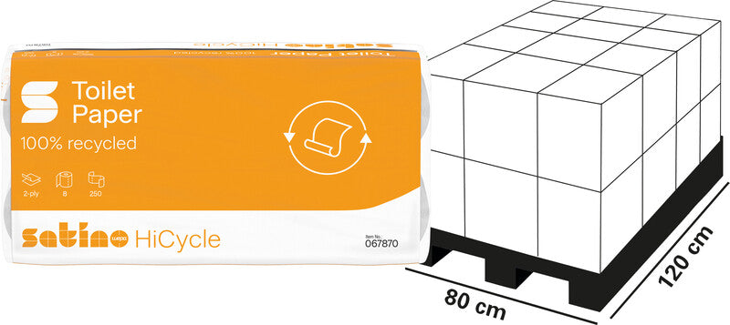 Satino hicycle Toilettenpapier – 2-lagig, Blattgrösse 94 × 110 mm, 250 Blatt/Rolle – 8 Rollen