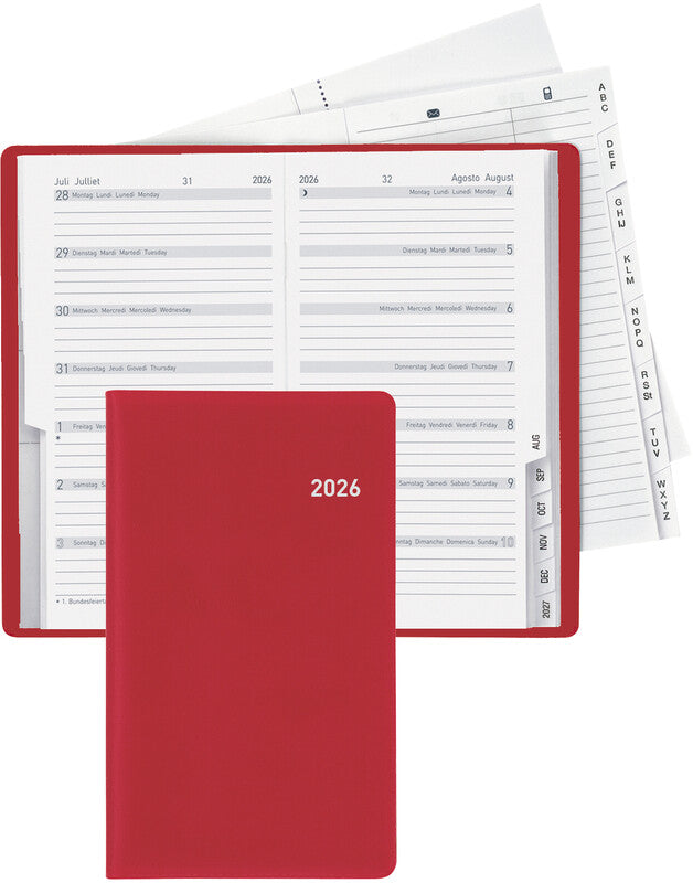 Biella Planer Bern Agenda – 1 Woche/1 Seite, geheftet, 8,7 × 15,3 cm, 2026, weinrot, PEFC