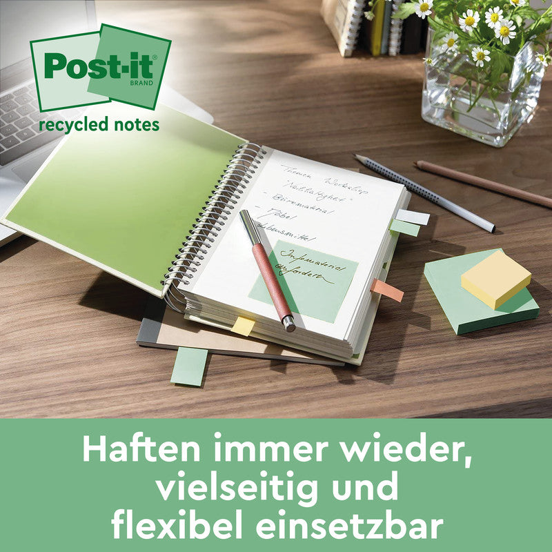 Post-it Haftnotizen Recycling Tower – 51×38 mm – sortiert, 24×100 Blatt, PEFC