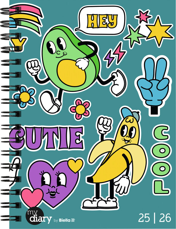 Biella mydiary Schüleragenda – 1 Woche/2 Seiten, Spiralbindung, 12 × 16,5 cm, Aug–Jul, Comic, FSC