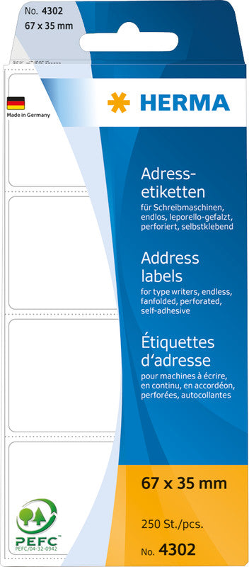 HERMA Adressetiketten, 95 mm × 48 mm, weiss, Papier, permanent, 250 Etiketten
