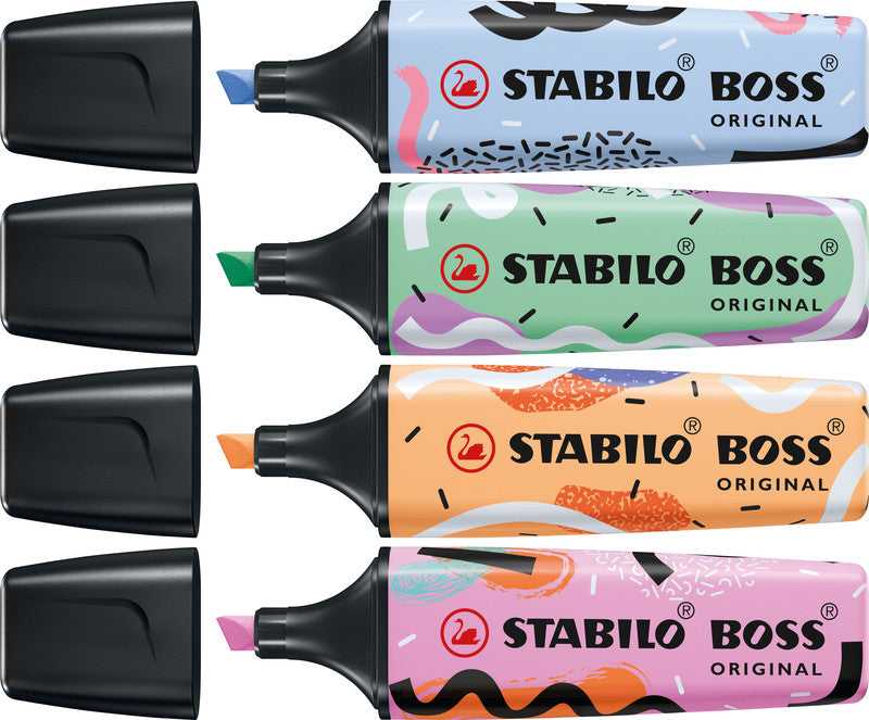 STABILO BOSS Original Textmarker Set 4 Pastellfarben – Keilspitze, 2–5 mm