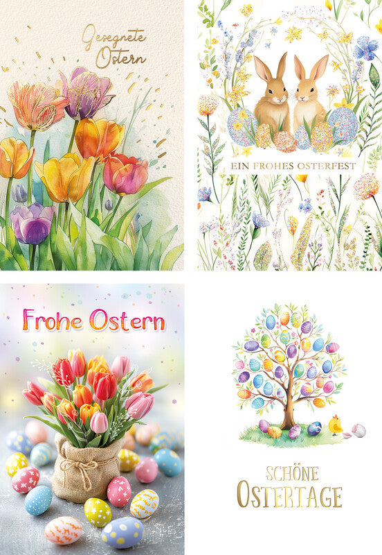 Kurt eulzer Grusskarte Ostern (Tulpen) – 115 × 170 mm – mit Umschlägen, Text DE, Karton, 6er Pack