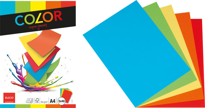 Elco Kopierpapier – A4, 80 g/m², sortiert – für Inkjet, Laser, Kopierer – FSC – 200 Blatt