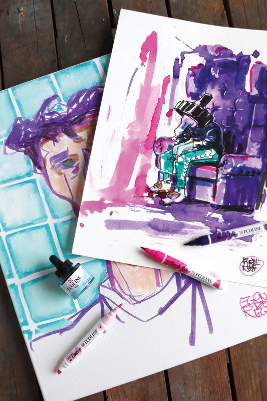Ecoline Brush Pen Duotip – Keilspitze 6 mm, Rundspitze 1-2 mm – 3er-Set – sortiert – wasservermalbar