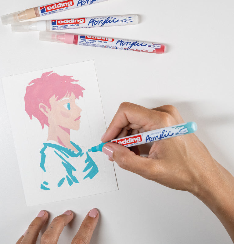 Edding Kreativset Acrylic Marker Manga – 1 Faserzeichner, 4 Acrylic Marker