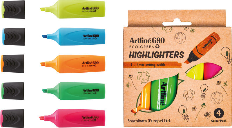 Artline EK690 Eco-Green Textmarker Gelb – Keilspitze, 1–4 mm