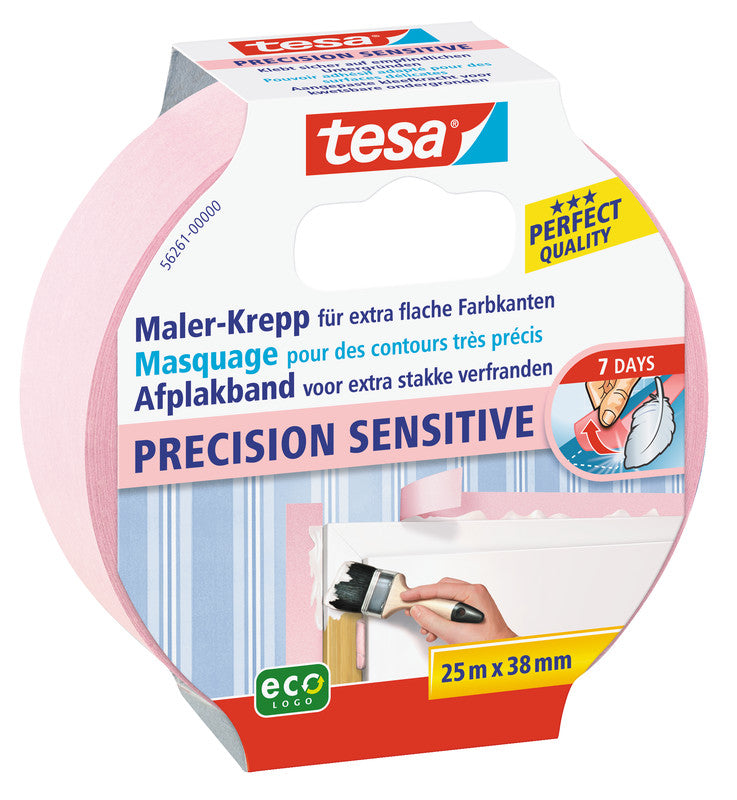 tesa Abdeckband Precision Sensitive – 25 mm × 25 m, rosa, für empfindliche Oberflächen
