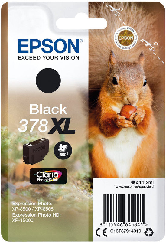 Epson Tintenpatrone 378XL, Schwarz, XL, 500 Seiten – für Tintenstrahldrucker