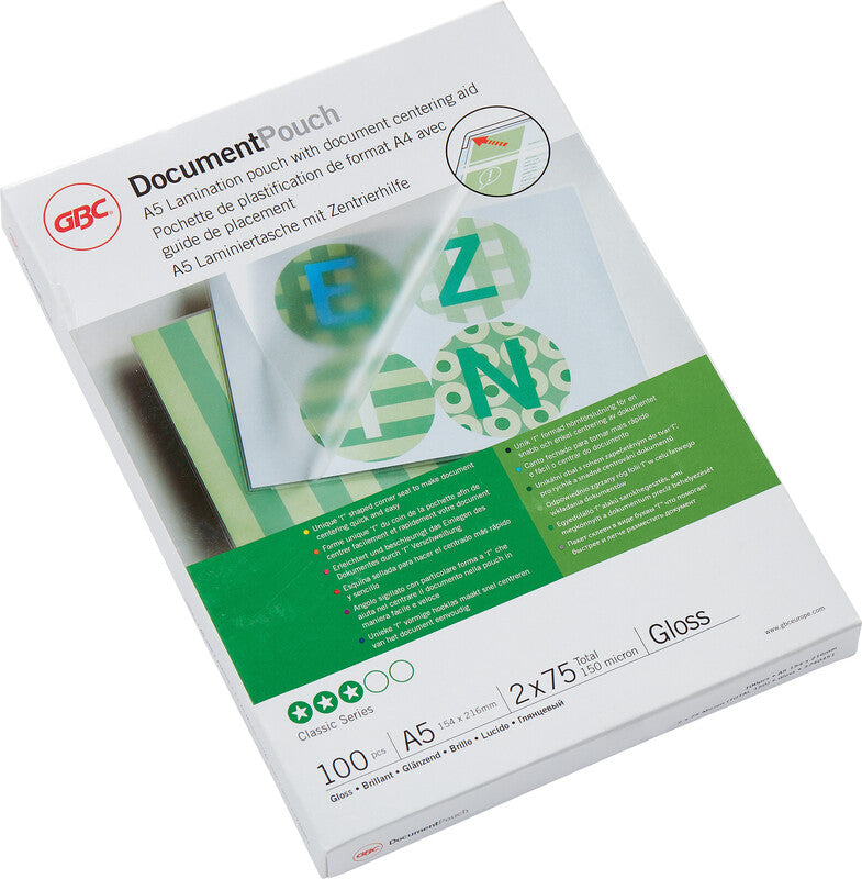 GBC Laminierfolien A5, glänzend – 75 µm, 154 × 216 mm, 100 Stk.