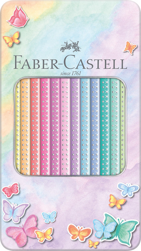 Faber-Castell Aquarellfarbstifte Grip Sparkle – 12 Farben, im Metalletui, Ø 3 mm, dreikantig, FSC