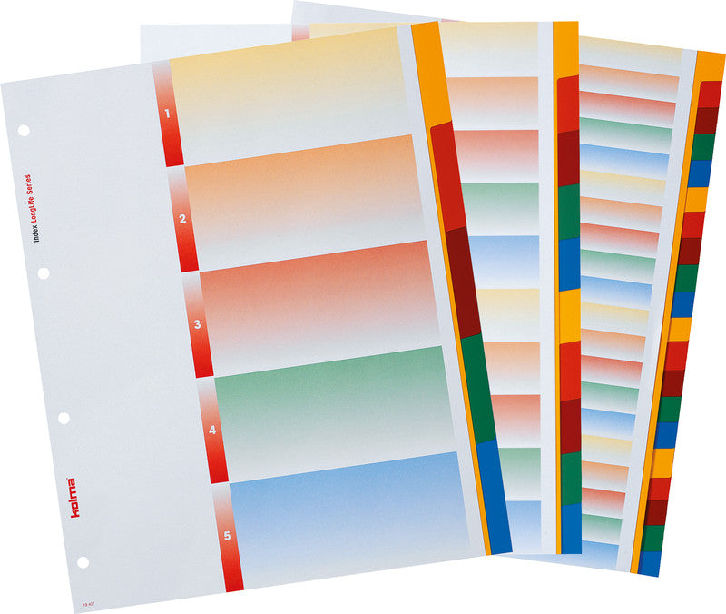 Kolma LongLife XL Register – A4, 12-teilig, PVC, farbig, unbedruckt, Indexblatt, 4-fach gelocht, überbreit