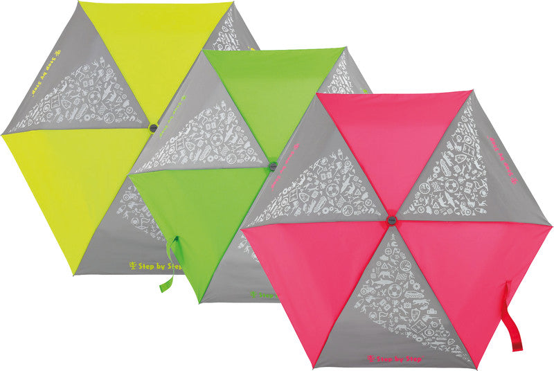 Step by Step Kinderregenschirm Doppler – Ø 50,5 cm, L 22,5 cm – Neongrün – Reflektierend