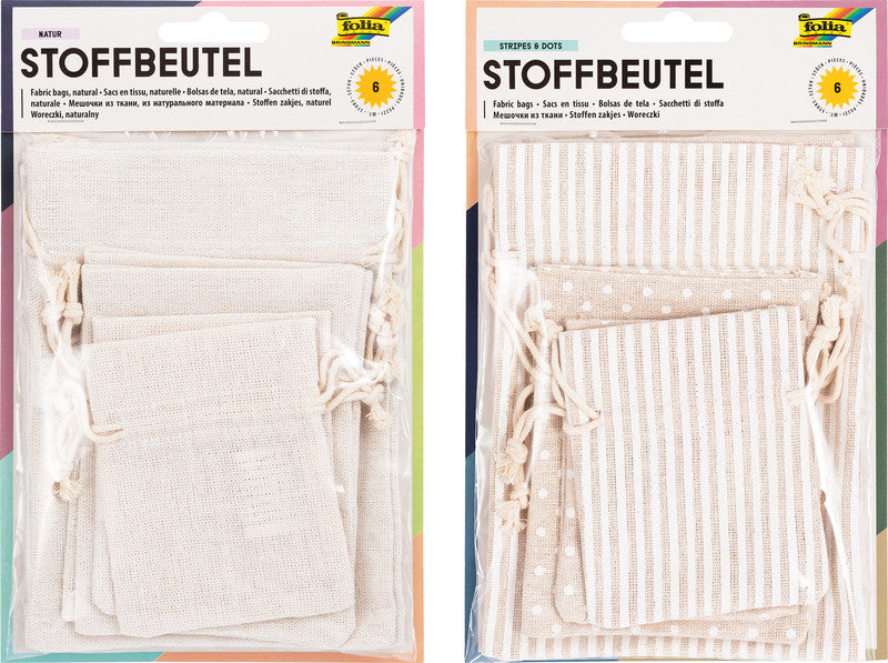 Folia Geschenkbeutel – Punkte und Streifen, Beige – Baumwolle – 6 Stk.