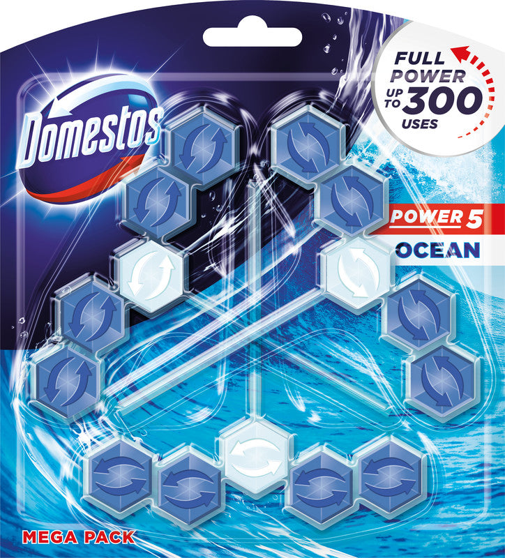 Domestos WC-Stein – Kunststoff, Blau, bis zu 900 Spülungen, 3er-Pack