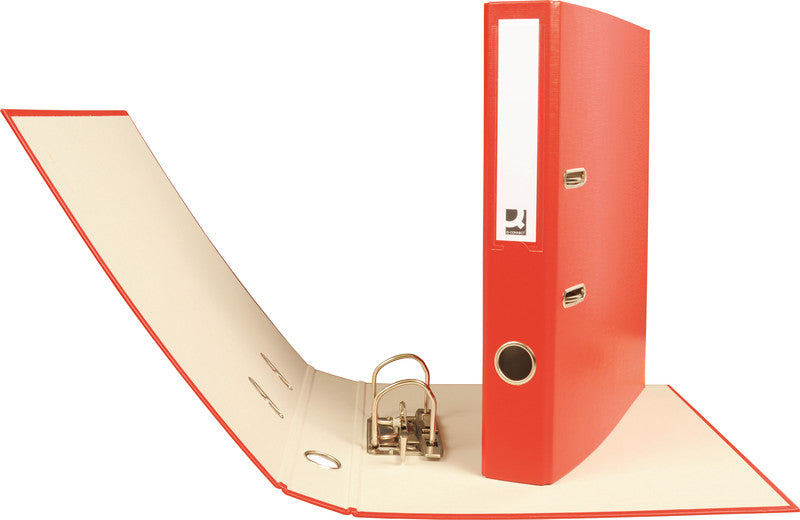 Q-connect Ordner – A4 hoch – 2-Ring Hebelmechanik, Rücken 40 mm – rot, mit Niederhalter, Griffloch, FSC