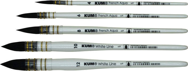 Kum Pinsel French Aquarell – perlmuttfarben, Holzstiel, synthetische Haare, Länge 155 mm, Aluminiumzwinge