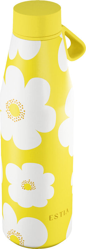Estia Flow Isolierflasche 500 ml – Doppelwandig 12 h Heiss/24 h Kalt, Edelstahl, Schraubdeckel, Yellow Daisy