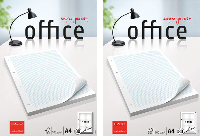 Elco Ringbuchblock A4, kariert, Leimbindung, 80 Blatt, 4-fach gelocht, 100 g/m² – weiss, für ELCO Notes-App