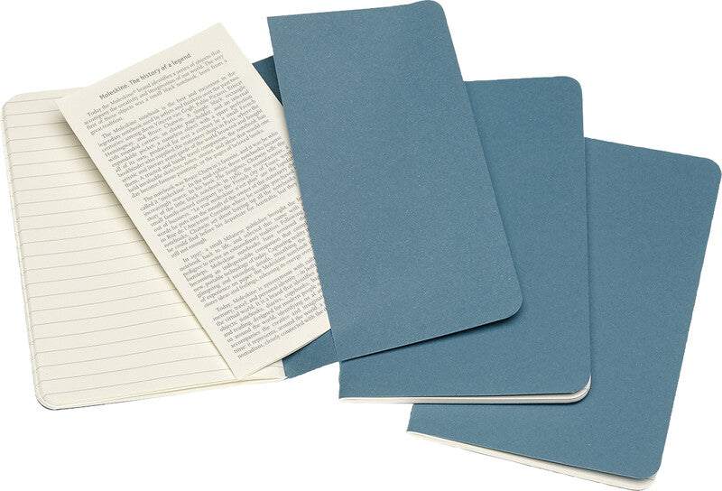 Moleskine Notizheft – 90 × 140 mm – 16 heraustrennbare Seiten, abgerundete Ecken, blau, FSC, 3 Stück