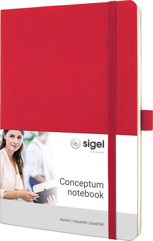 Sigel Notizbuch, 135 × 210 mm, kariert, Fadenheftung, Softcover, 194 Seiten, 80 g/m² – rot