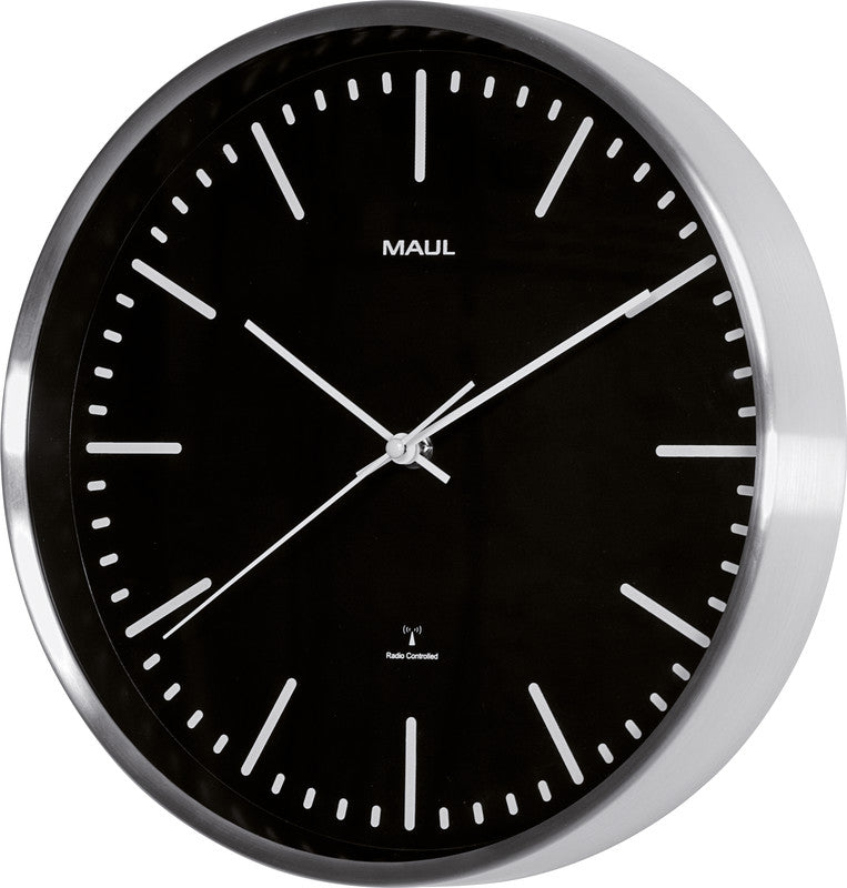 MAUL Wanduhr fly – Funk – Ø 30,5 cm, schwarz, Aluminium