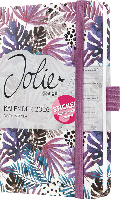 Sigel JOLIE Agenda – 1 Woche/2 Seiten, gebunden, A6, 2026, Jungle Violet Fever, FSC