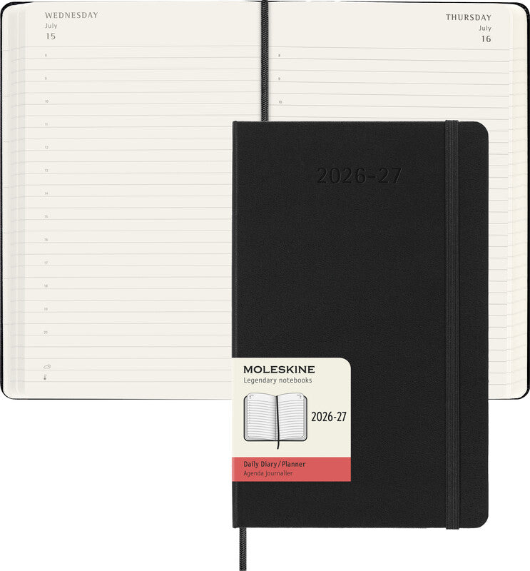Moleskine Schüleragenda – 1 Tag pro Seite, gebunden, 13 × 21 cm, Aug–Jul, Englisch, Schwarz, FSC