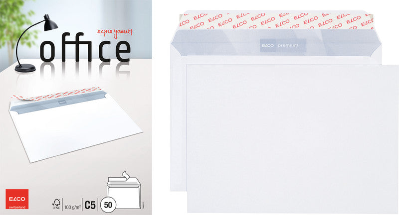 Elco Couvert C5, ohne Fenster, selbstklebend, hochweiss, 100 g/m² – 50 Stk.